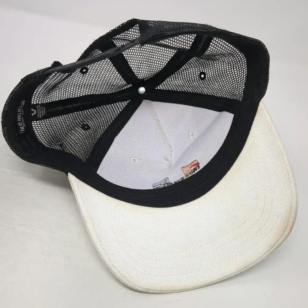 True Religion Trucker Hat White One Size Rainbow Logo Mesh Back Snapback Hat